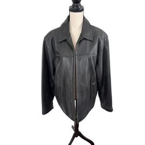 Vintage Dockers Black Zip Front Leather Jacket Large /‎ XL 90s Y2K Oversized